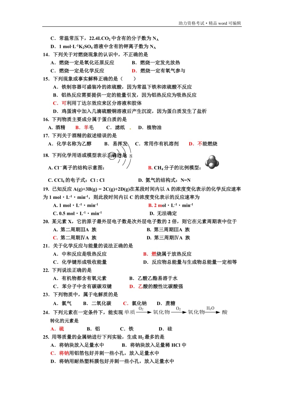 2015年广东学业水平考试 化学模拟试题[整理]_第2页