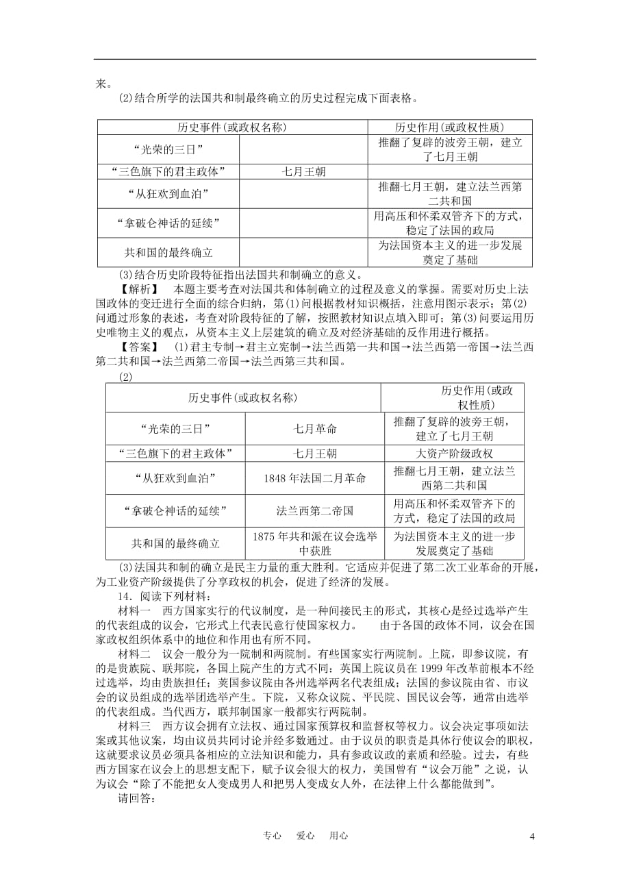 《金版新学案》高三历史一轮复习 第6讲 欧洲大陆的政体改革随堂检测 岳麓版_第4页