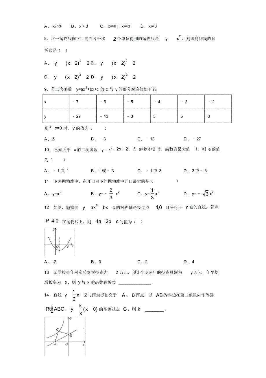 青岛版2020九年级数学第五章对函数的再探索单元综合基础达标训练题2(附答案详解)_第2页