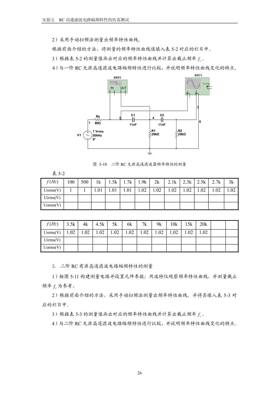 实验5RC高通滤波电路幅频特性的仿真测试(学生用)_第5页