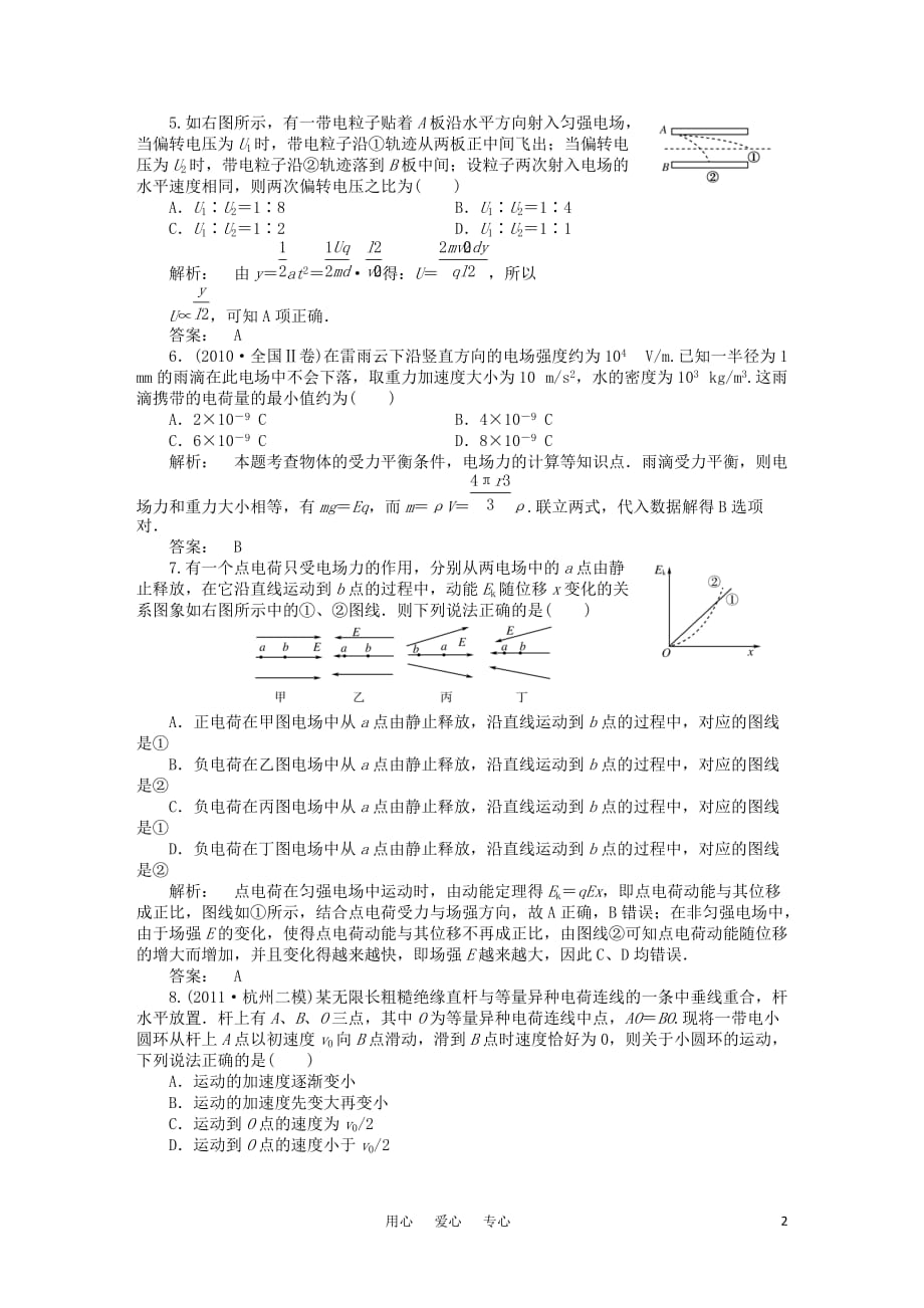 《金版新学案》安徽省高三物理一轮课下作业 第6章 静电场 章末大盘点_第2页