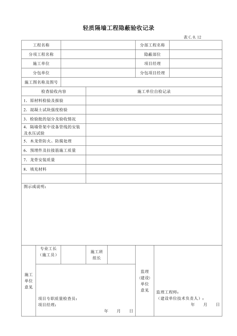 轻质隔墙工程隐蔽验收记录_第1页