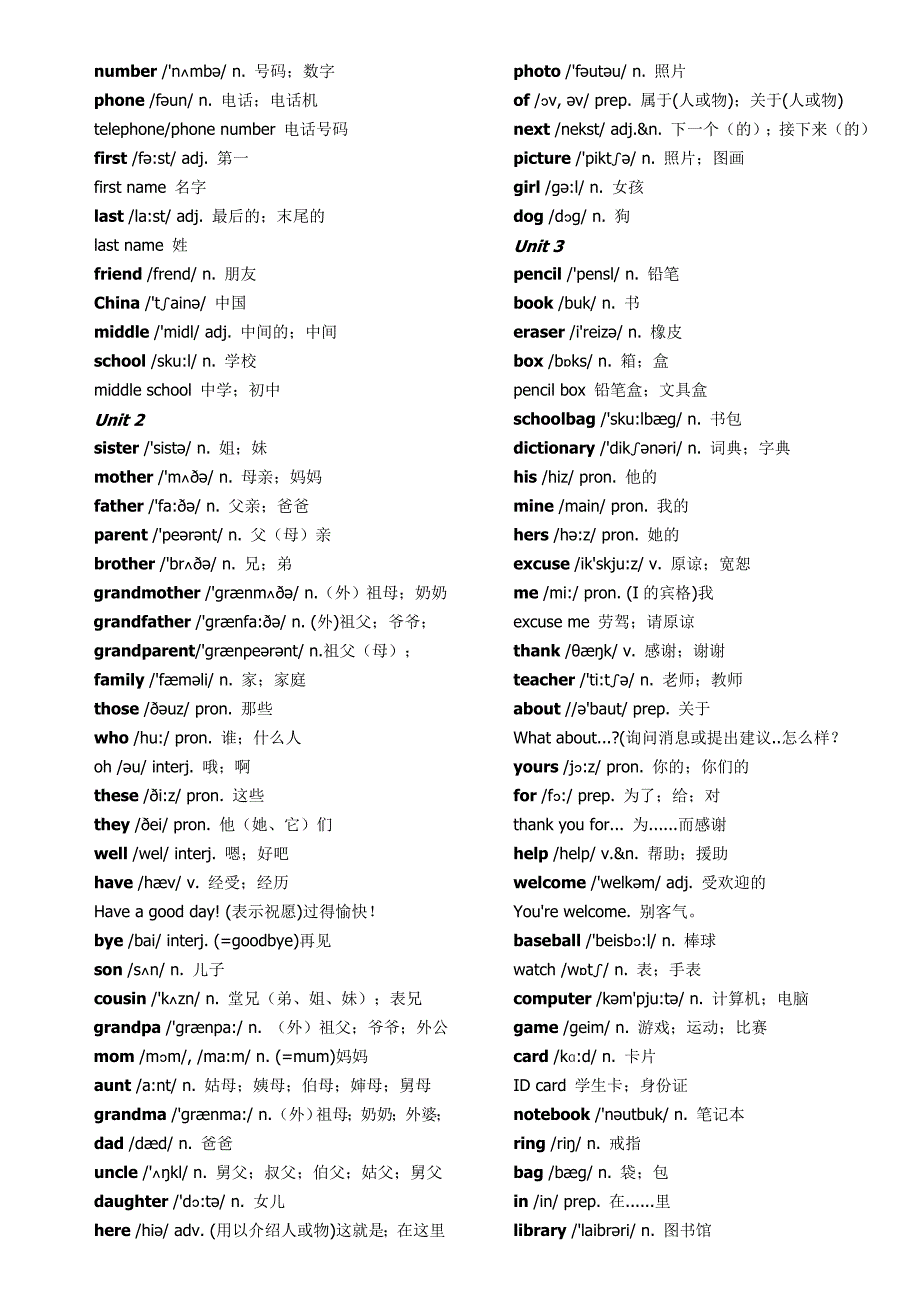 人教版2018最新七年级上册英语单词表-_第2页