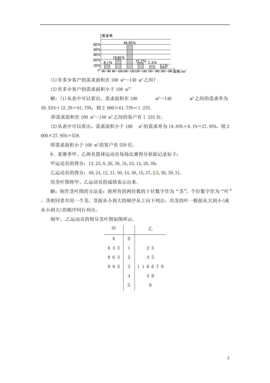 【三维设计】高中数学 第1部分 第一章 &amp#167;3 统计图表应用创新演练 北师大版必修3_第3页