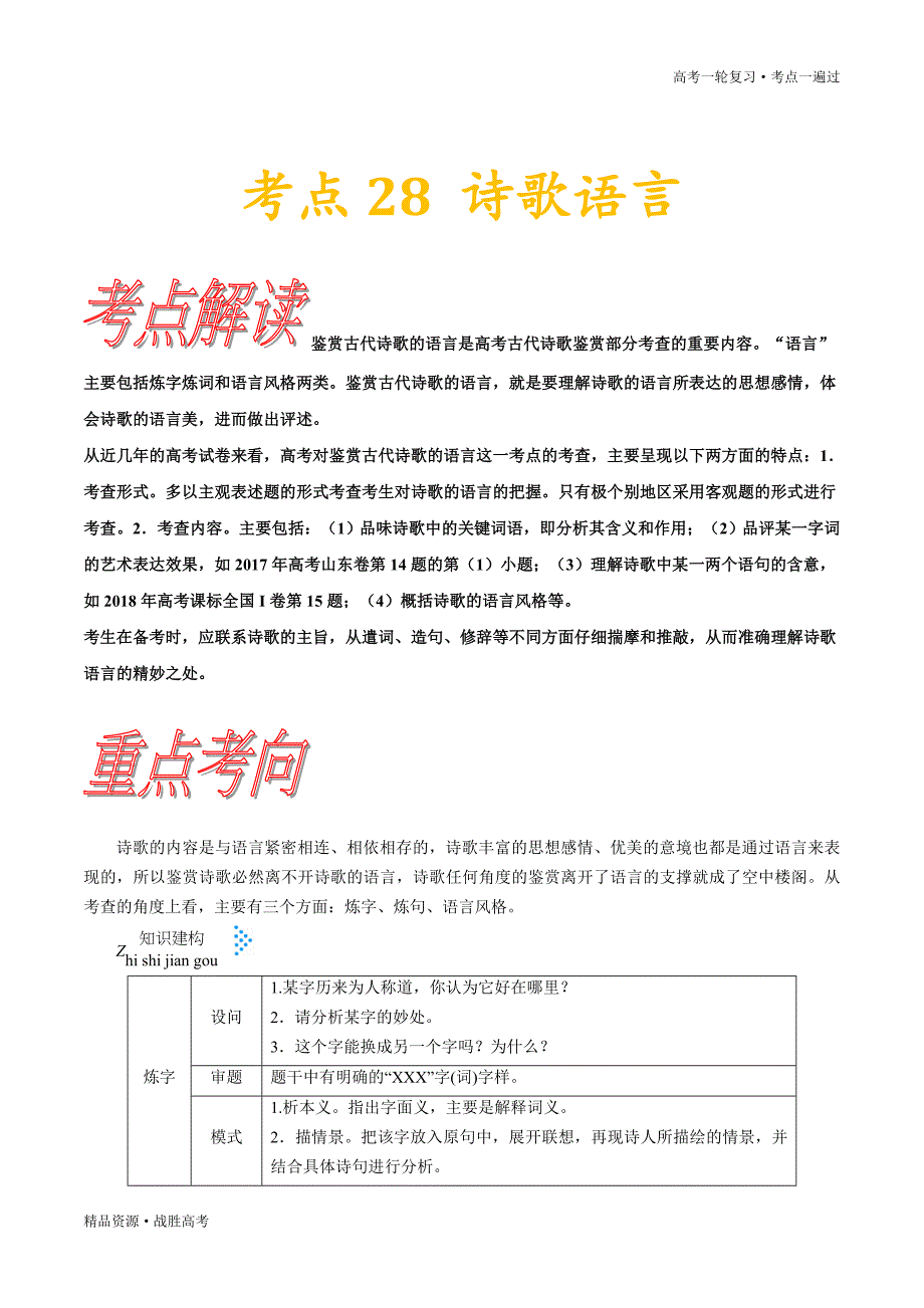 2021年高考语文一轮复习一遍过：考点28诗歌语言（含解析）_第2页