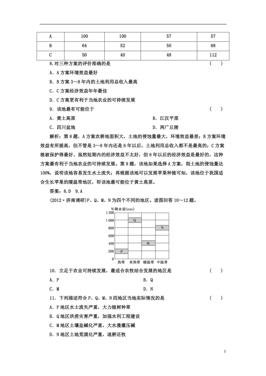 【三维设计】高考地理一轮复习 第十二讲 第一讲 地理环境对区域发展的影响课下作业_第3页