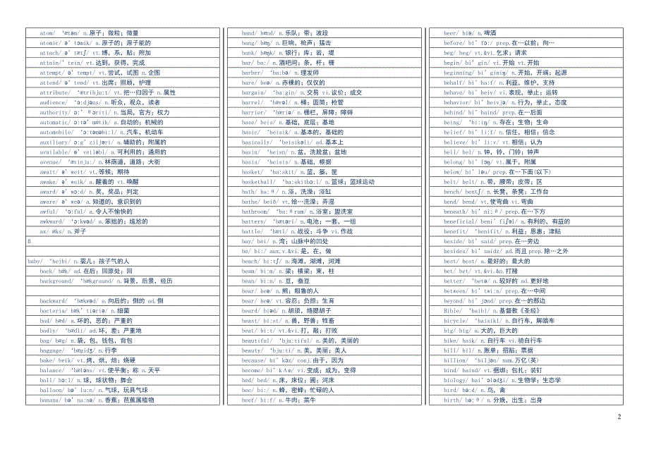 【大学英语】英语四级词汇表带音标word版(下载)-_第2页