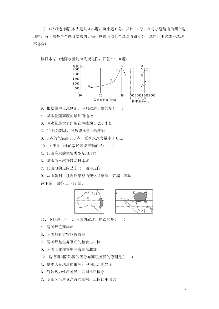 【三维设计】高考地理一轮复习 第三部分 第十单元 第二讲 世界地理教师配选作业 新人教版_第3页