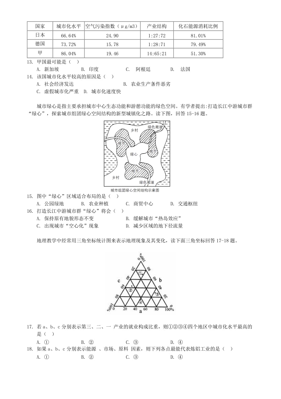 广东省汕头市金山中学2019-2020学年高一地理下学期期中试题_第3页