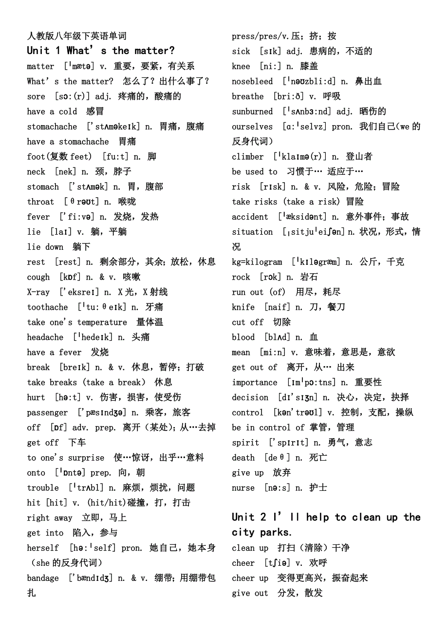 人教版八年级下册英语单词表(带音标)-_第1页