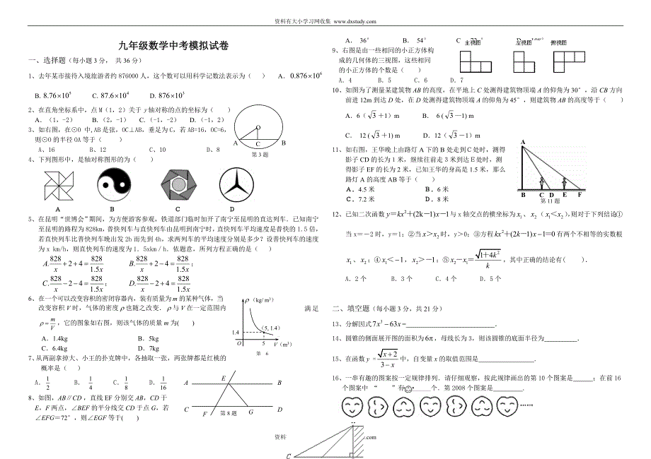 ((新人教版))九年级数学中考模拟试卷._第1页