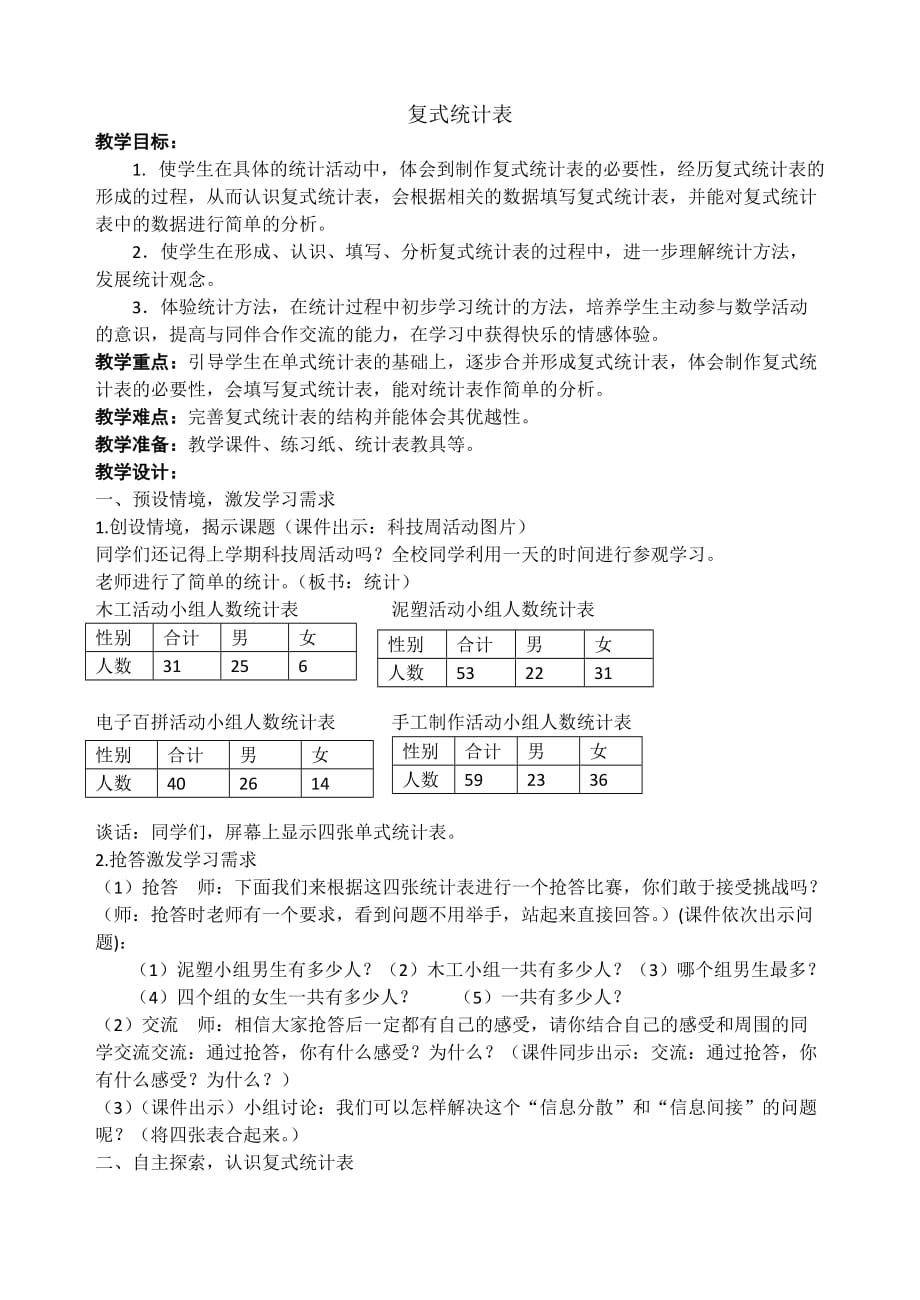 五年级上册数学教案-6.1 复式统计表丨苏教版 (4)_第1页