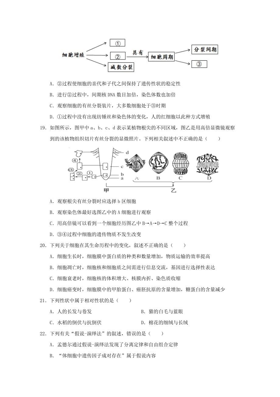 江西省上饶市2019-2020学年高一生物下学期期末教学质量测试试题_第5页