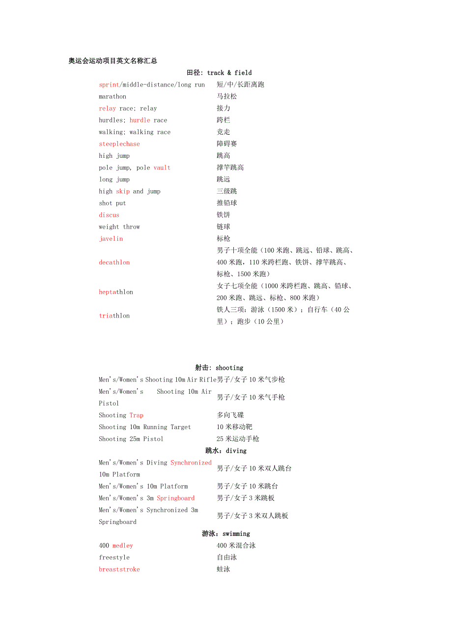 （实用）奥运会运动项目英文名称汇总_第1页