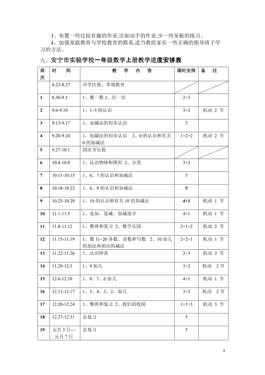 一年级数学上册教学计划（最新精选编写）_第4页