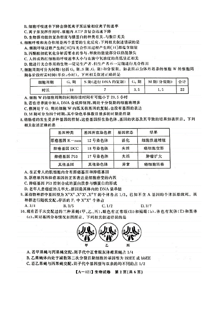 安徽省皖江名校联盟2021届高三8月份月考生物试题(含答案和解析)_第2页