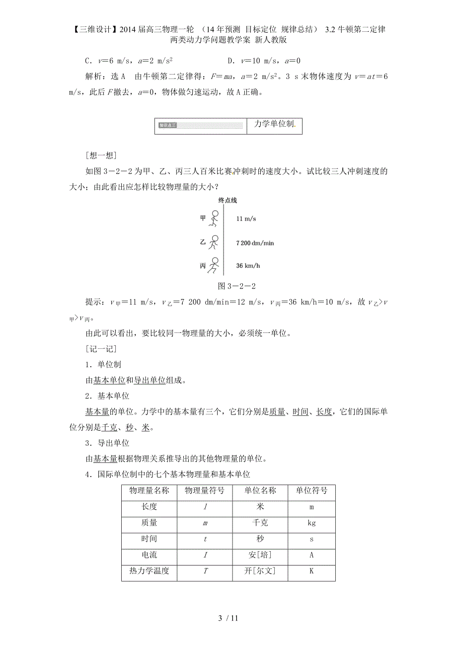 【三维设计】高三物理一轮 （ 目标定位 规律总结） 3.2牛顿第二定律 两类动力学问题教学案 新人教版_第3页