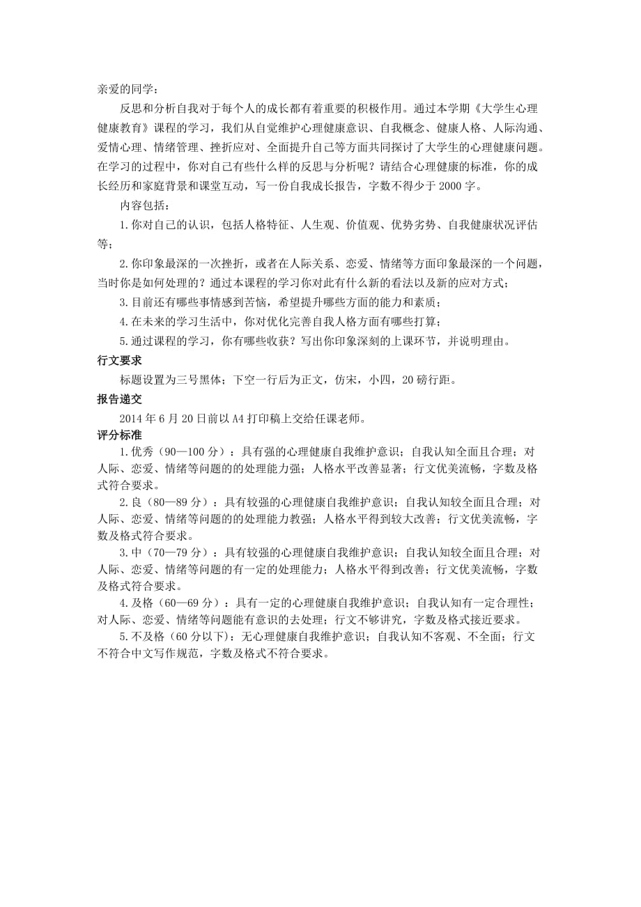 大学生心理健康教育自我成长报告 2(1)_第2页