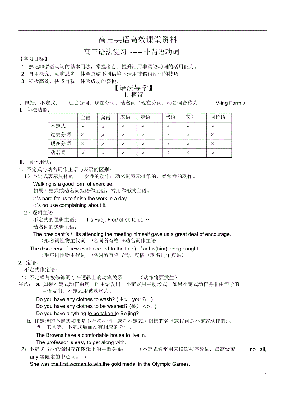 高三英语高效课堂资料非谓语动词_第1页