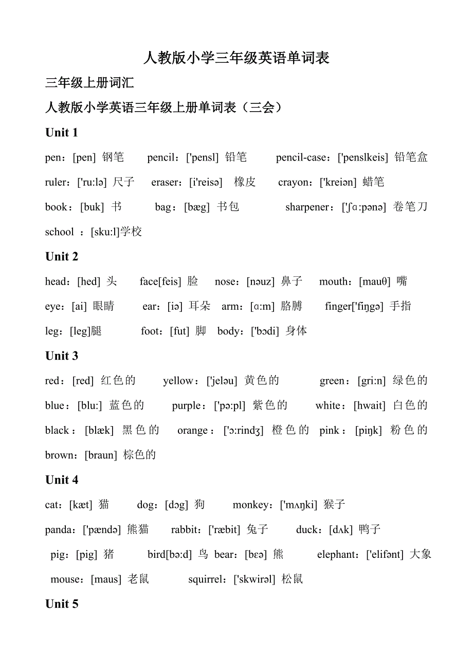 人教版小学三年级英语单词表._第1页