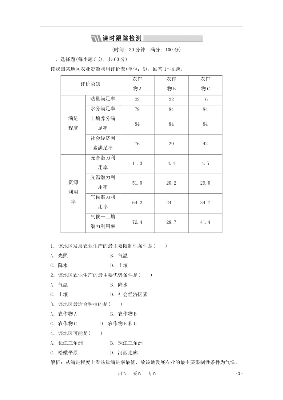 【三维设计】高三地理一轮复习 第三部分 第十五章 第一讲 限时跟踪检测_第1页