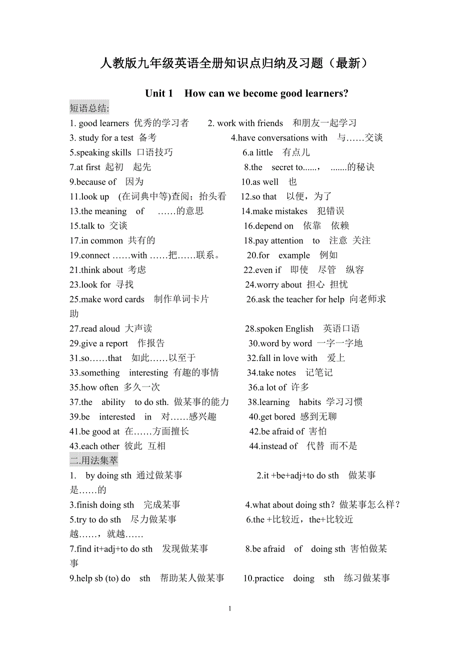 2017新人教版九年级英语上册知识点归纳-_第1页