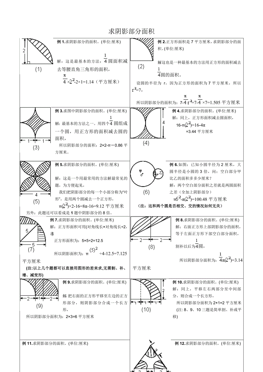 小学六年级求阴影部分面积试题和答案._第1页