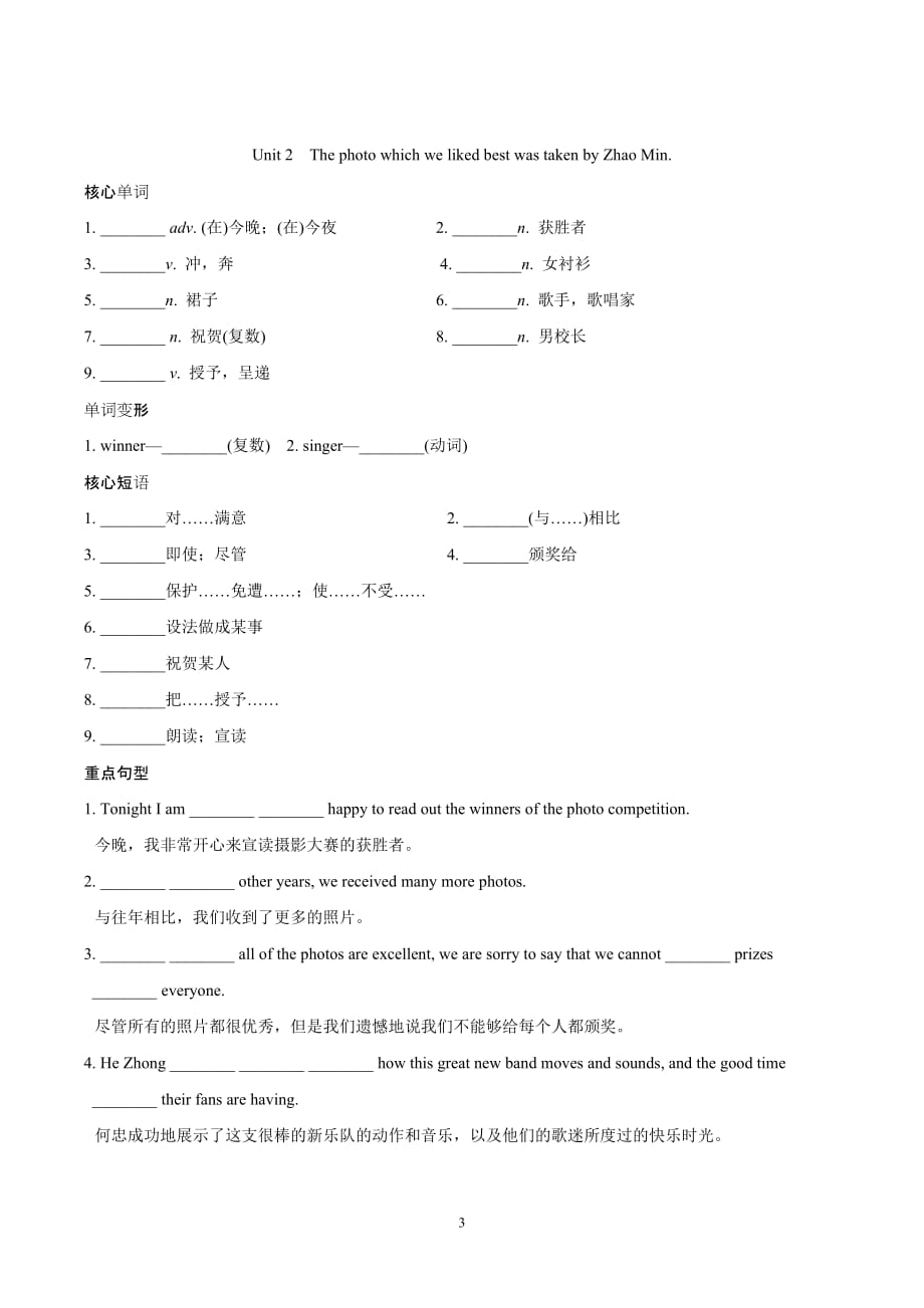 外研版九年级英语上册 Module 11　Photos 一课一练（基础）（含答案）_第3页