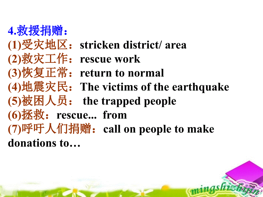 高中英语第一轮复习话题四：自然灾害(基础写作)课件_第4页