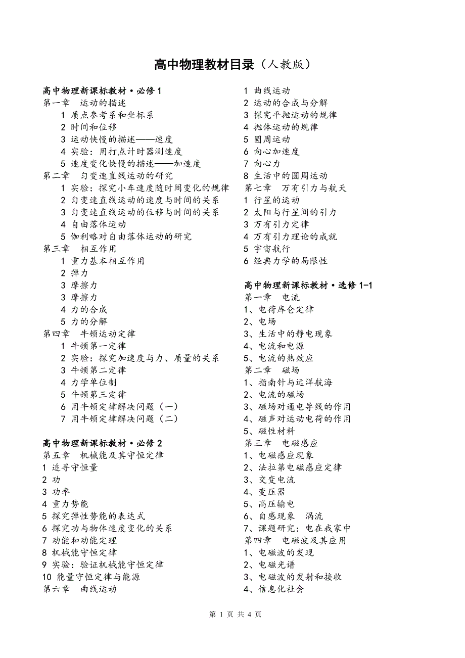 高中物理教材目录(人教版)._第1页