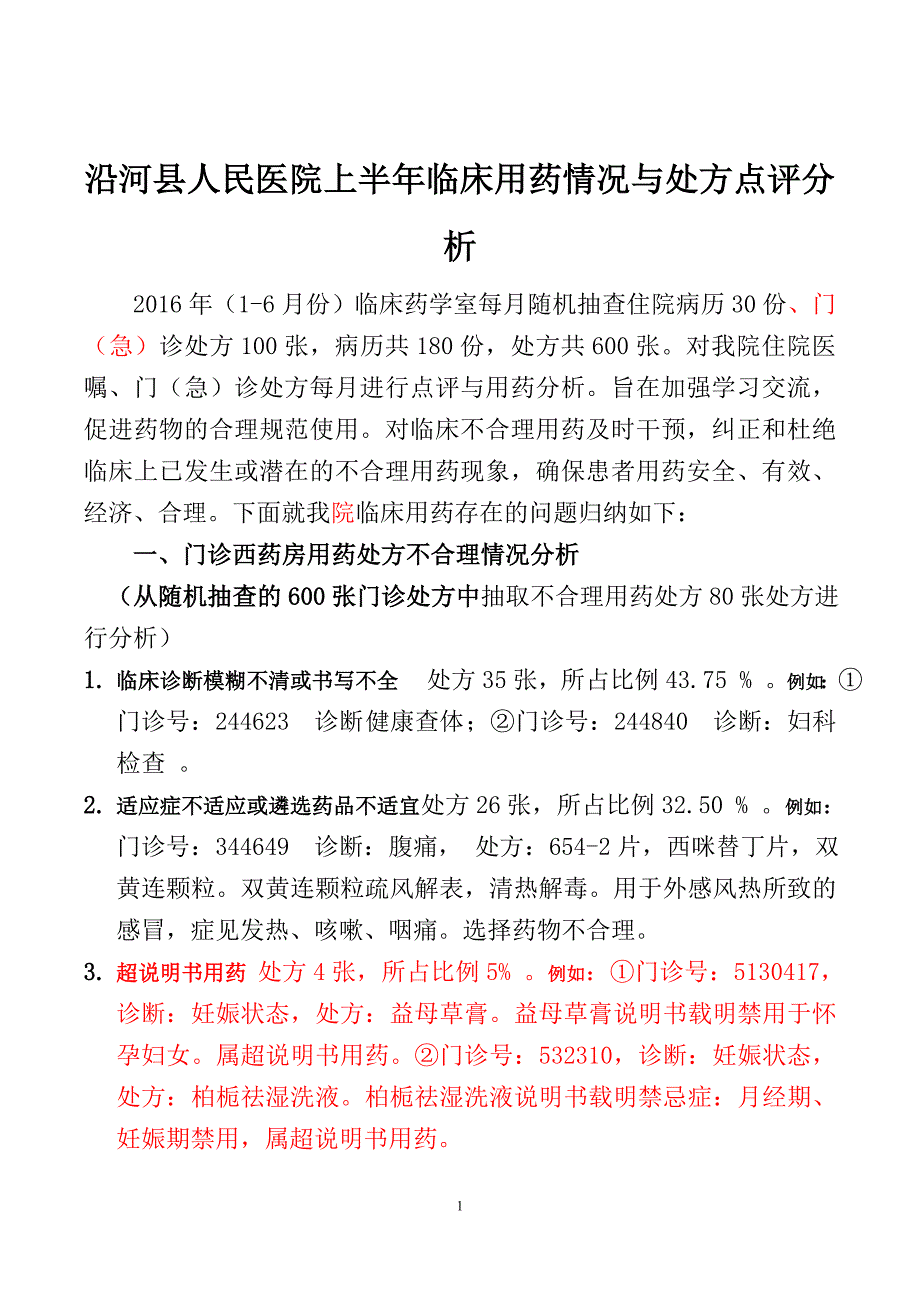 临床不合理用药与处方点评分析小结._第1页