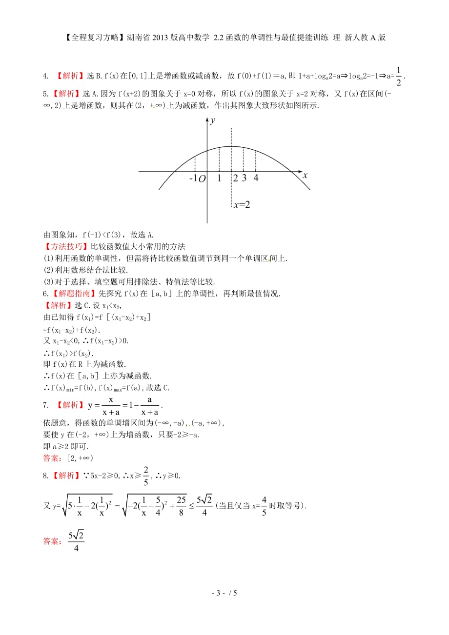 【全程复习方略】湖南省高中数学 2.2函数的单调性与最值提能训练 理 新人教A版_第3页