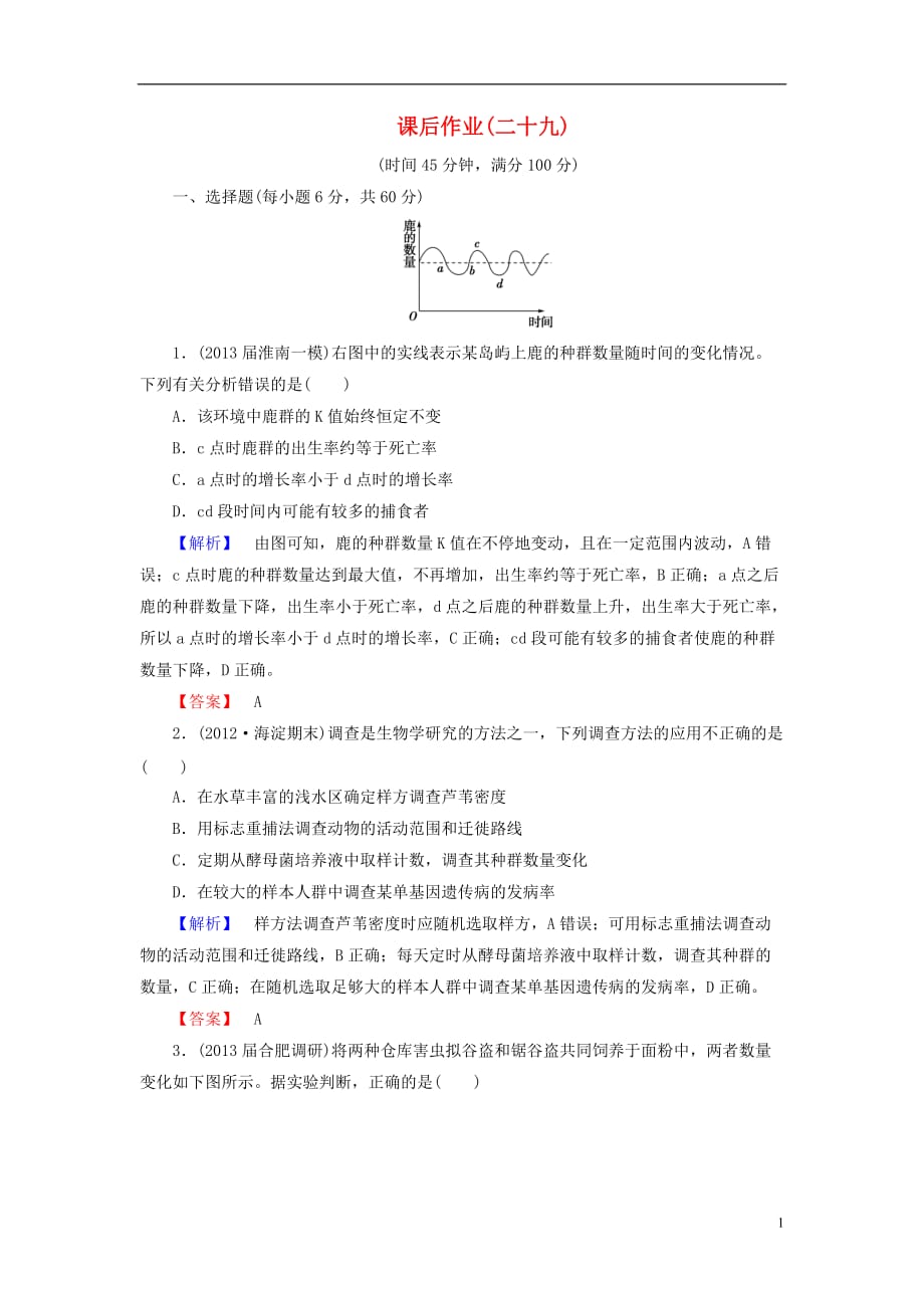 【课堂新坐标】高考生物一轮复习 课后作业29（含解析）新人教版必修3_第1页