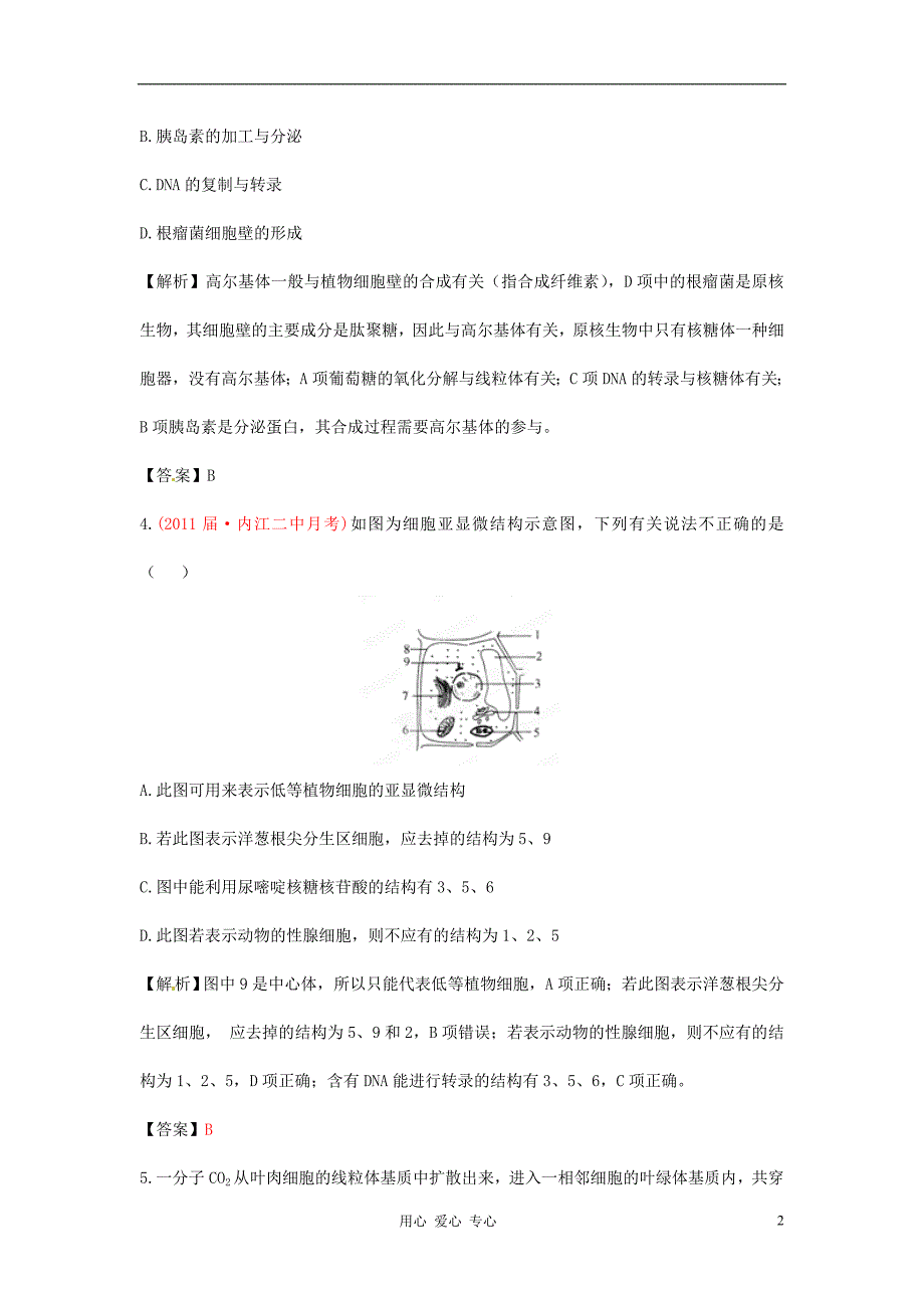 【立体设计】高考生物 第3章 第2讲 细胞器——系统内的分工合作课后限时作业 新人教版必修1_第2页