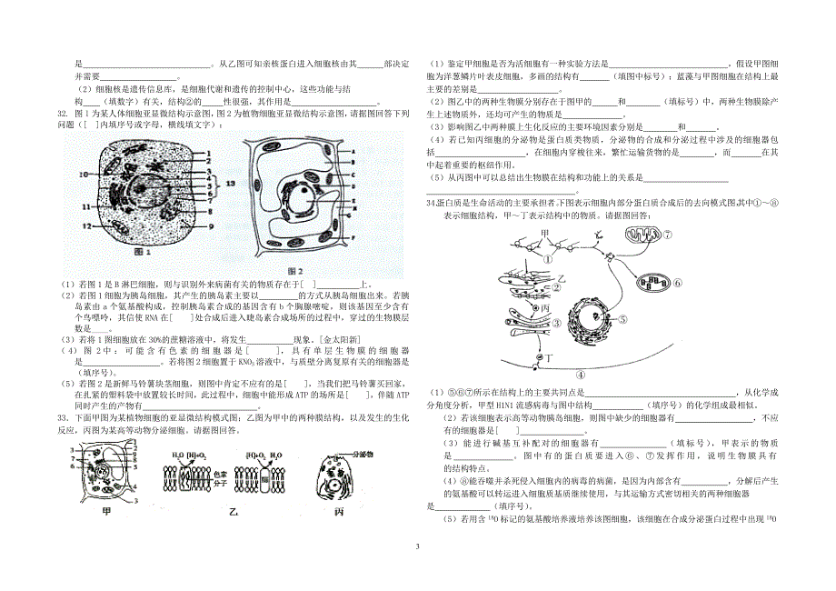 837编号高中生物必修一第三章练习题及答案_第3页