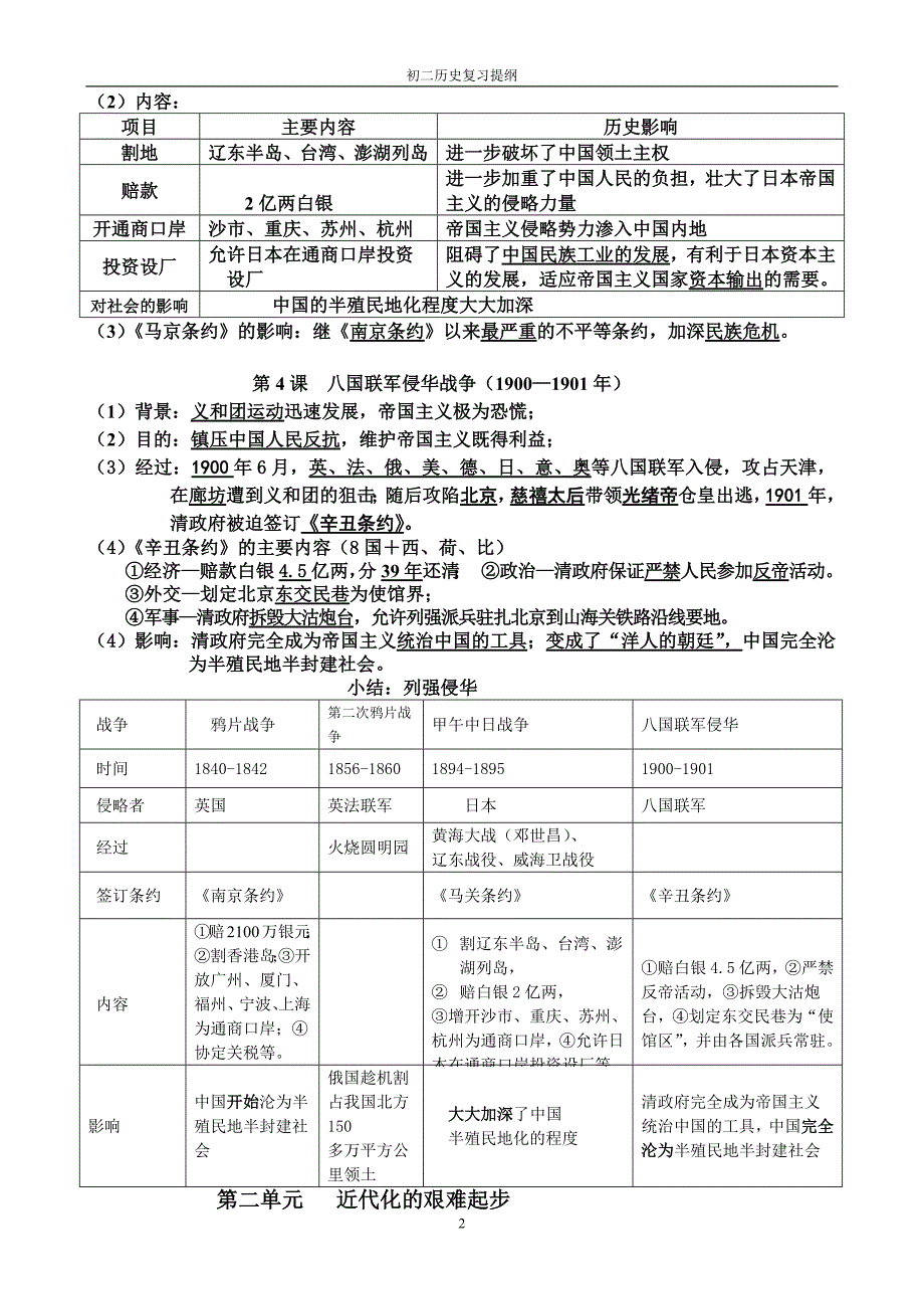 195编号八年级上册历史复习提纲(知识点)_第2页