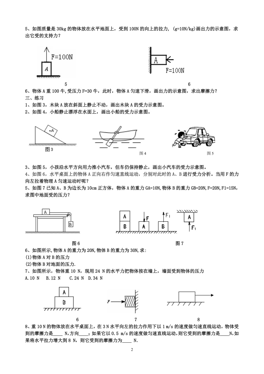 1088编号人教版八年级物理下册受力分析专题_第2页