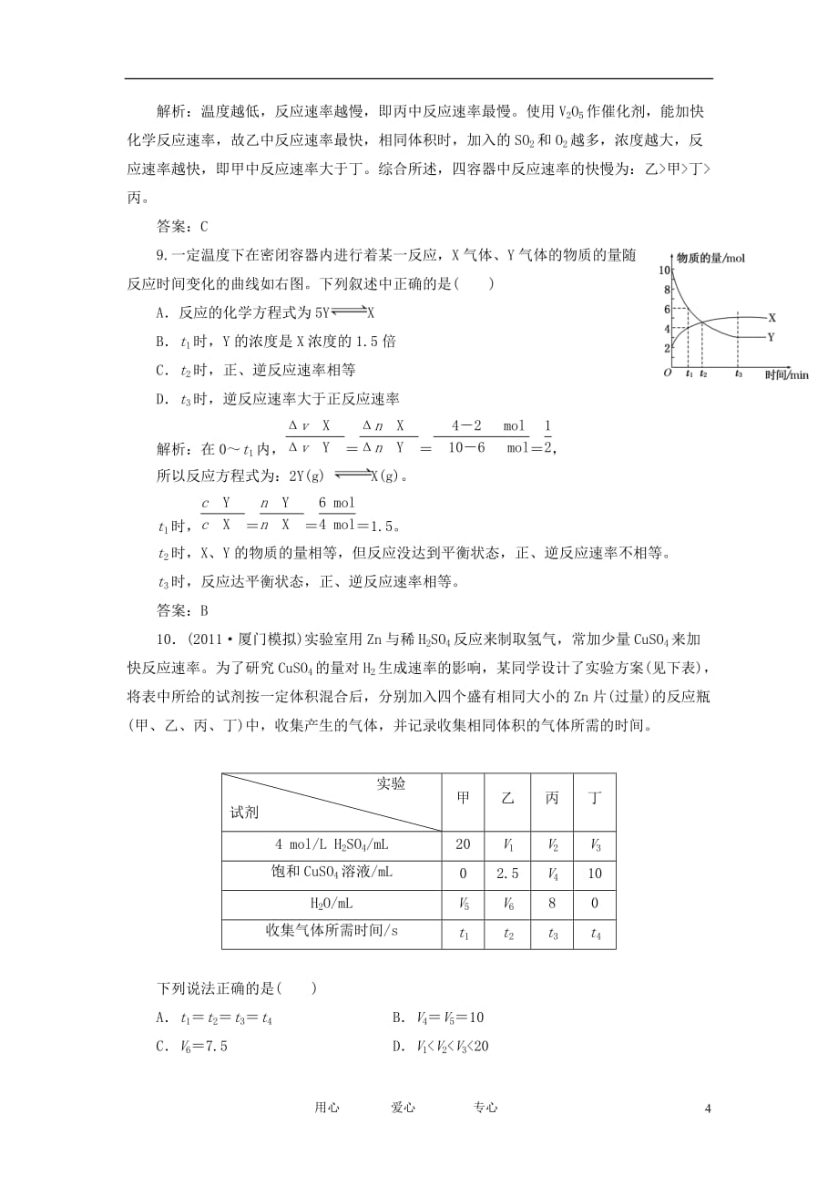 高考化学一轮必备测试 第七章 第一节化学反应速率 新人教_第4页