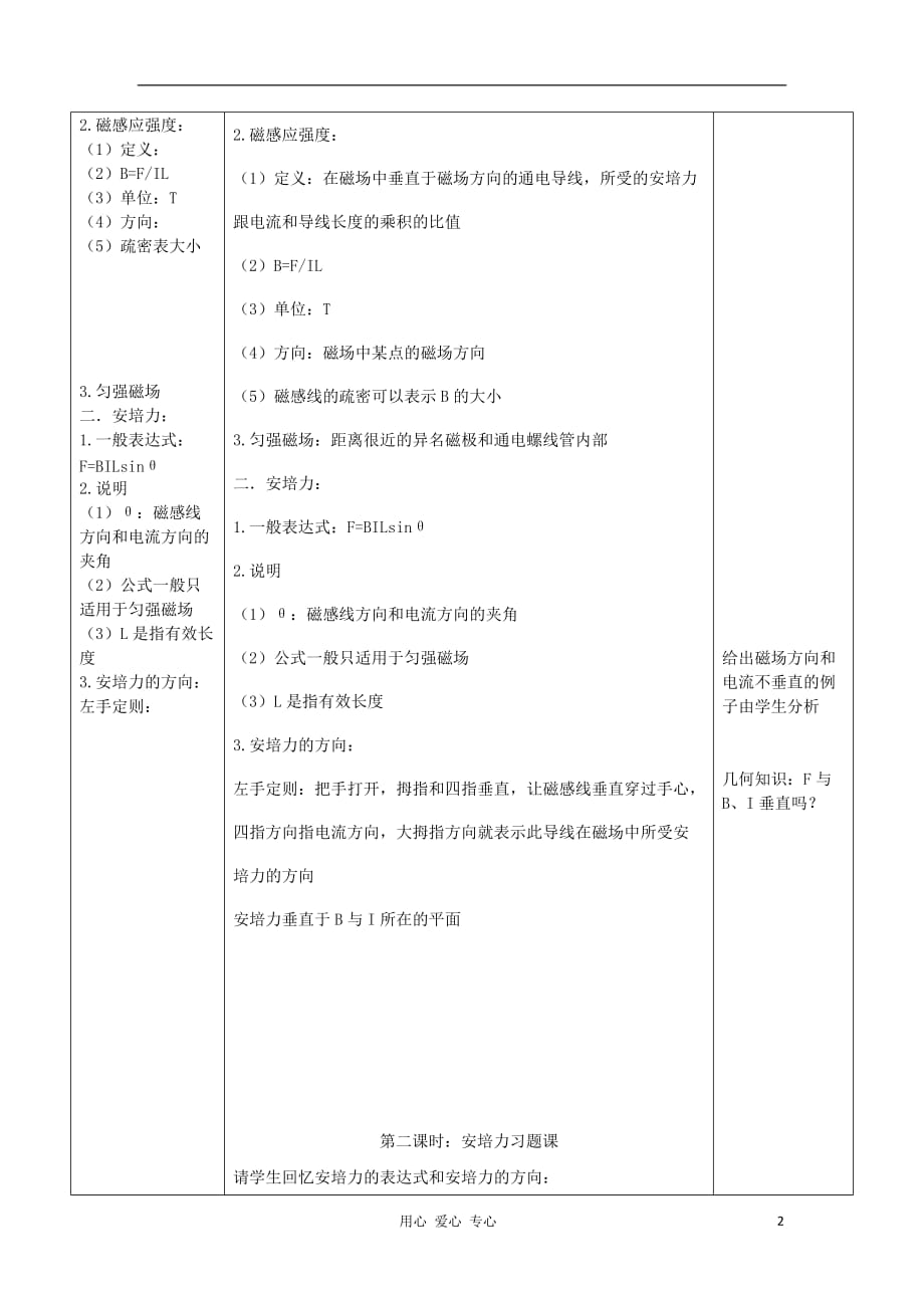 高中物理 3.4 磁场对通电导线的作用教案 新人教选修3-1_第2页