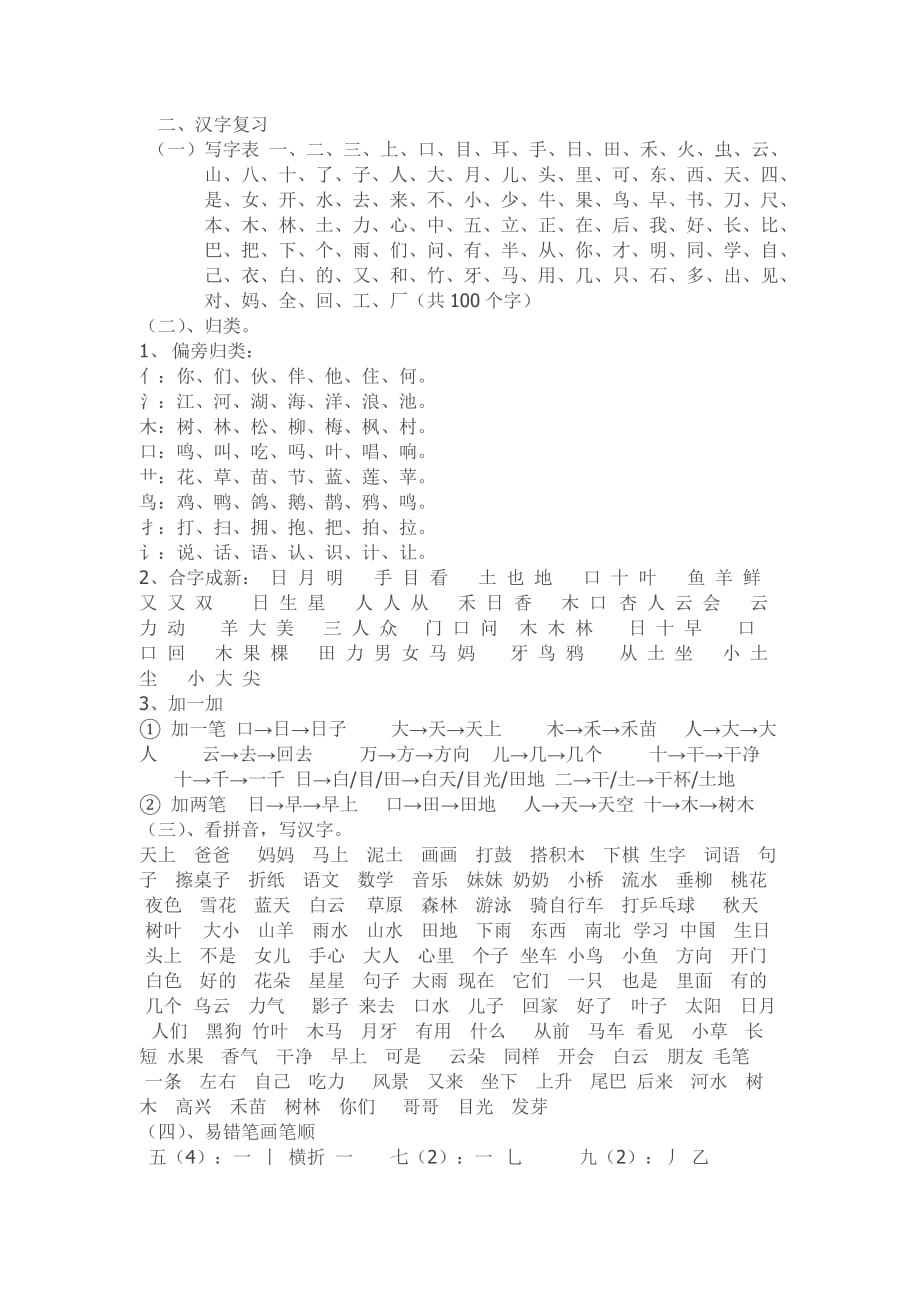 新人教版一年级上册语文教学复习资料_第2页