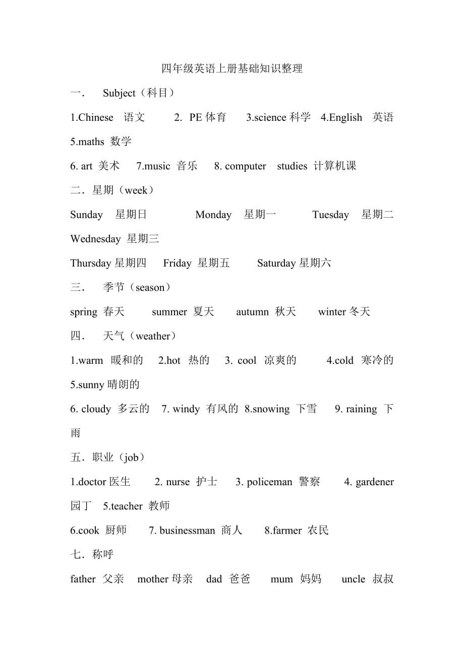 四年级英语上基础知识整理_第1页