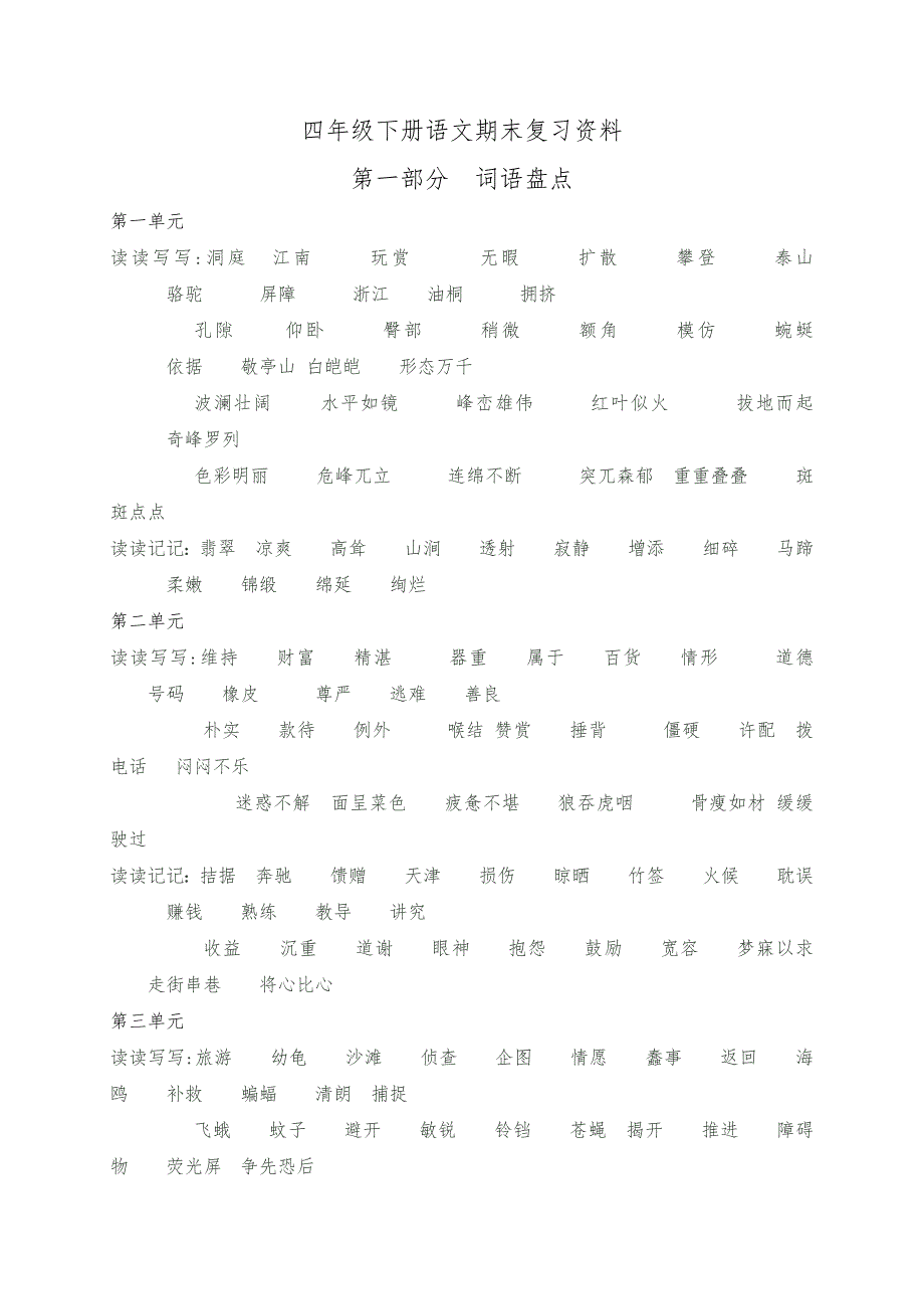 人教版四年级下语文总复习资料_第1页