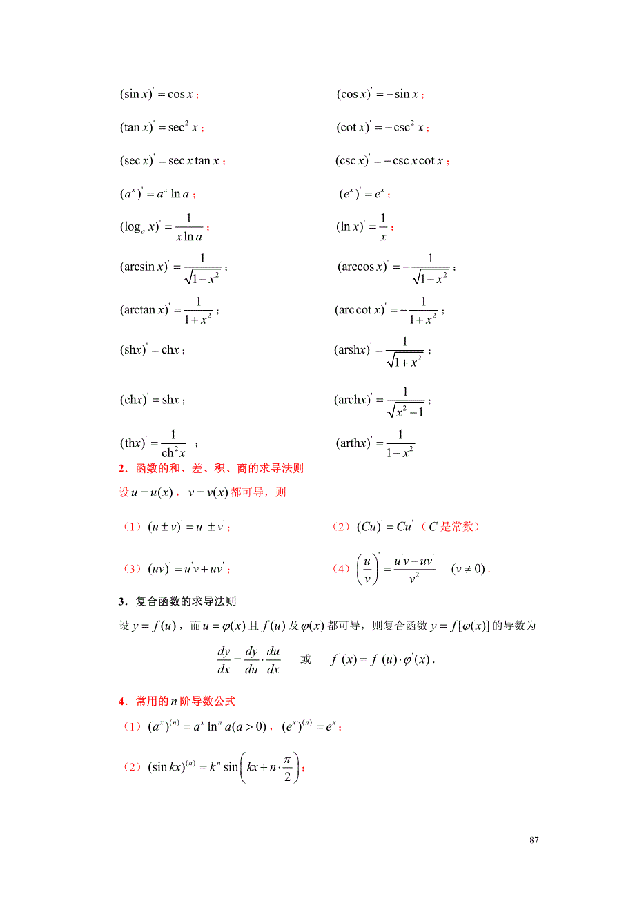 考研数学公式定理背诵手册(数学二)：高等数学-_第4页