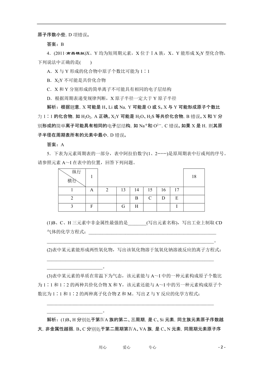 高考化学二轮提能力优化训练 物质结构和元素周期律_第2页