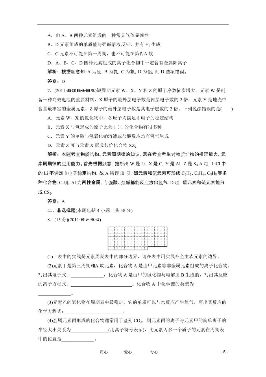 高考化学二轮提能力优化训练 物质结构和元素周期律_第5页