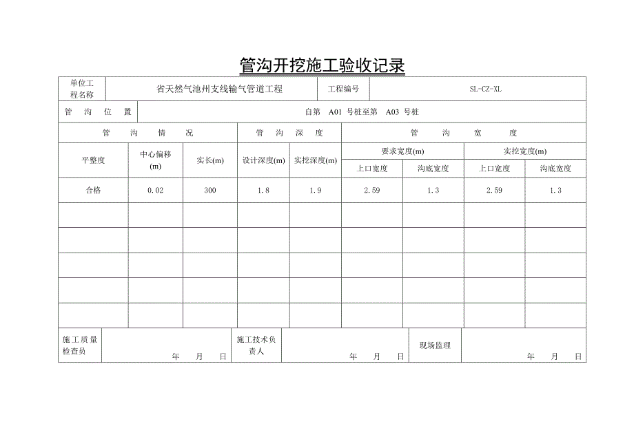 01管沟开挖施工验收记录文本_第1页