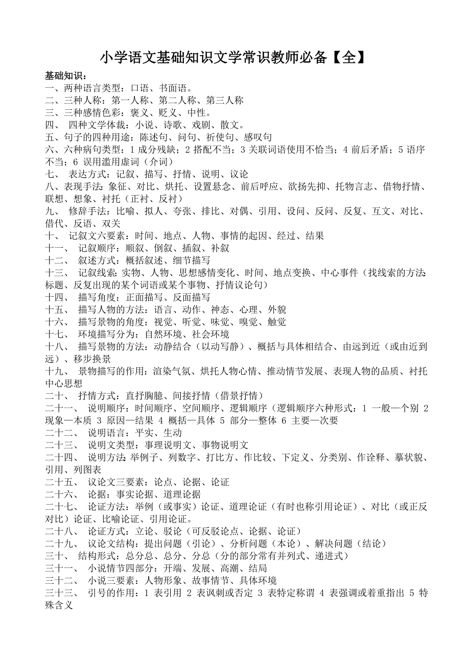 小学语文基础知识文学常识手册——史上最全,作文老师必备_第1页