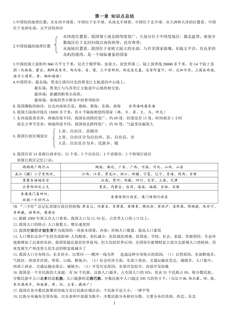 963编号人教版八年级上册地理知识点整理(2016)_第1页