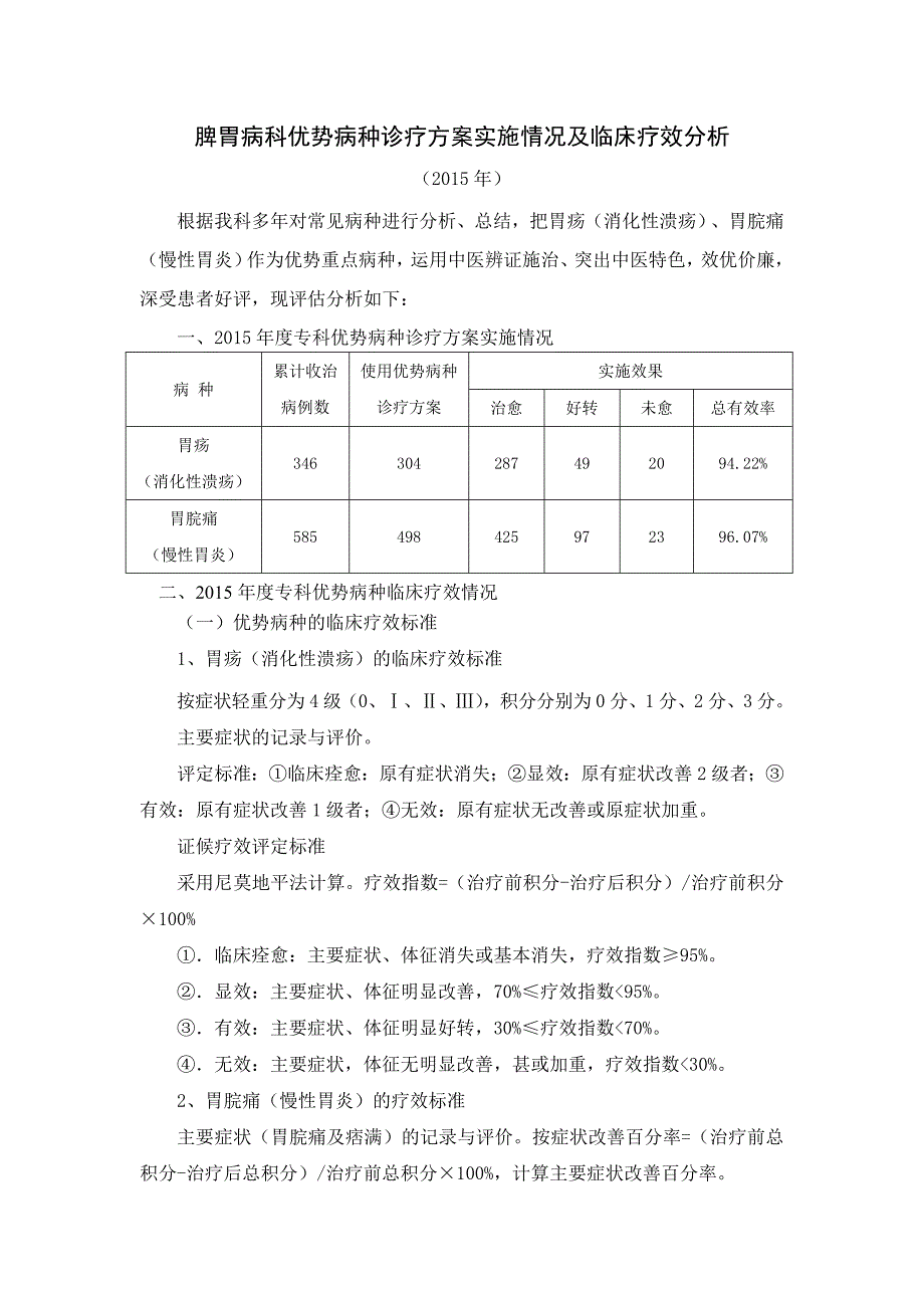 脾胃病科优势病种诊疗方案实施情况及临床疗效分析._第1页