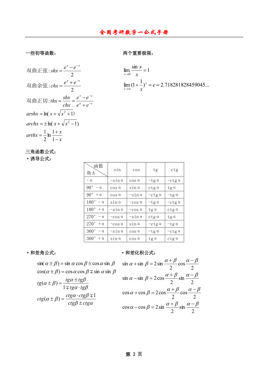 考研数学一公式手册大全(最新整理全面)-_第2页